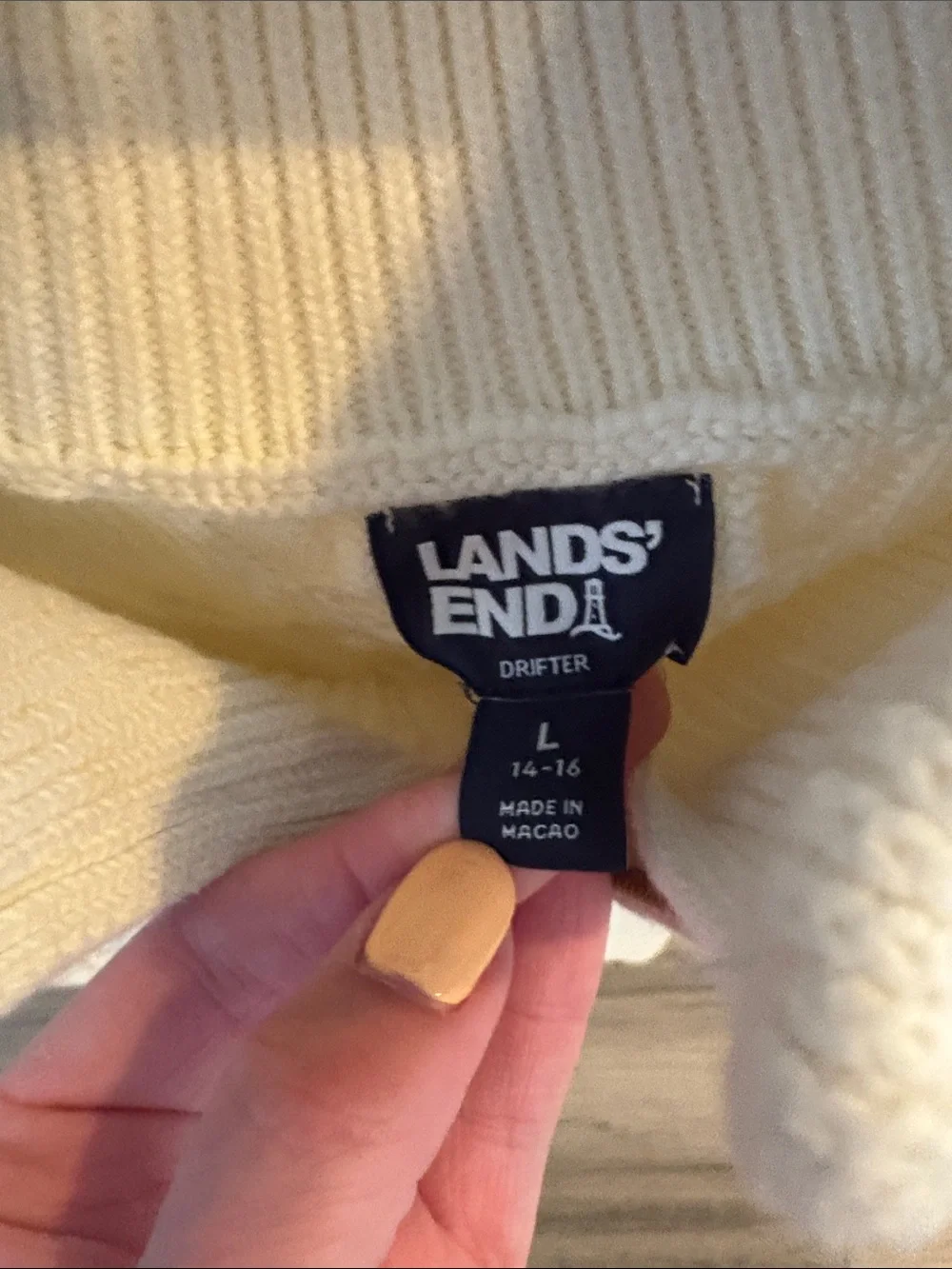 Lands' End Cream Cable-Knit Half-Zip Turtleneck Sweater